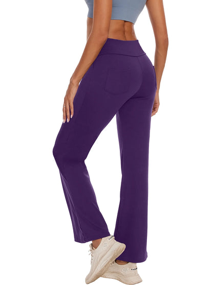 Womens Bootcut Yoga Pants Flare Legging with Pockets High Waist Lightweight Bottoms Workout Activewear Purple 3XL