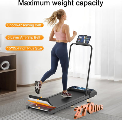 Walking Treadmill Pad with Handle Bar, Silent Fitness Equipment, Treadmill with 4-In-1 Modes, Easy Assembly, Portable Home Gym Equipment