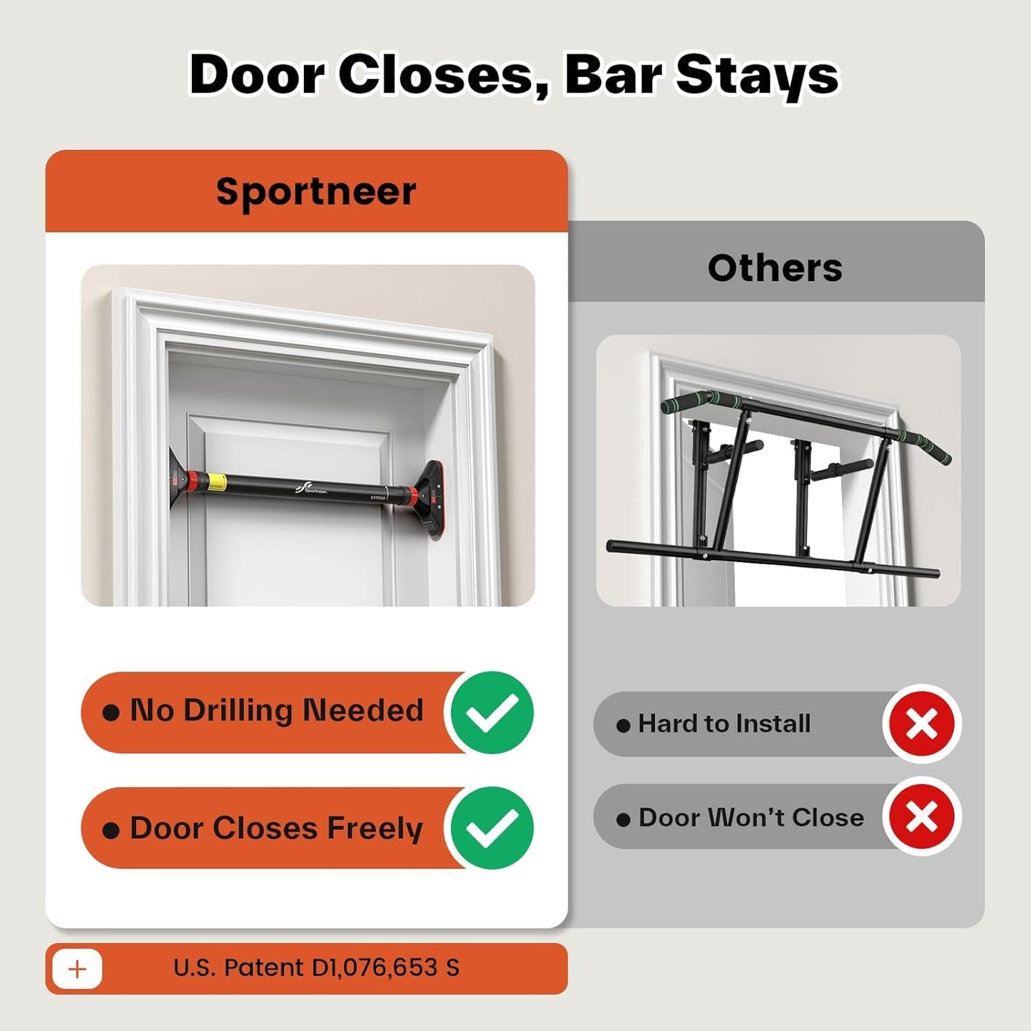 Pull up Bar for Doorway:  Strength Training Pull-Up Bars without Screw - Adjustable Width Locking Mechanism Chin up Bar, Thickened Steel Max Limit 440 Lbs Upper Body Fitness Pullup Bars for Home (Black-Red)