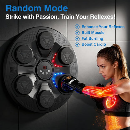 Upgrade Music Boxing Machine for Adults Kids, Interactive Music Punching Machine with Gloves 12 Modes 12 Speeds, Wall Mounted Electronic Boxing Punching Pad with Wireless Connection LED Display