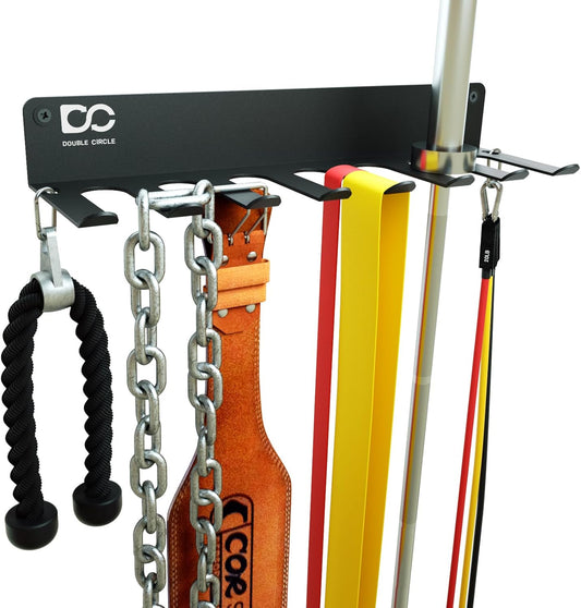 Gym Equipment Storage Rack - Multi Purpose Gym Equipment Wall Rack Hanger for Pro Home Gym Storage for Exercise Bands, Barbell Bar, Jump Ropes, Chains, Lifting Belts (17" - Hooks)