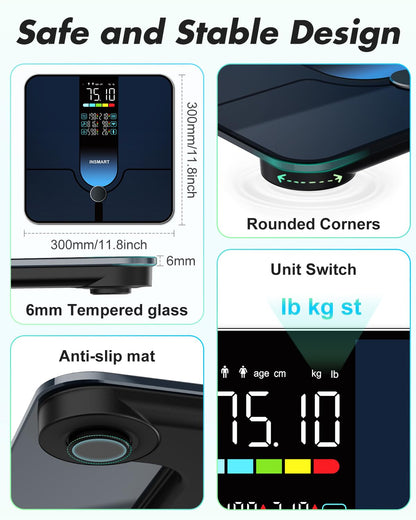 Smart Scale for Body Weight, Large Display Body Fat Scale, Accurate Weight Scale Digital Bluetooth Bathroom Scale for BMI Heart Rate, 25 Body Composition Analyzer with Fitness APP Sync, 500Lbs